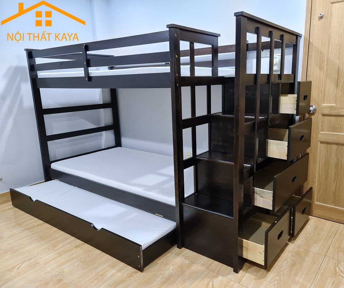 Giường 3 Tầng Xuất Khẩu Ali (1m-1m-1m) - Nâu