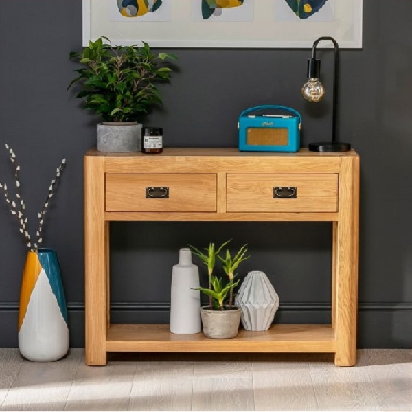 Bàn Console Trang Trí + 2 Hộc Kéo ChunKy Oak - Metal