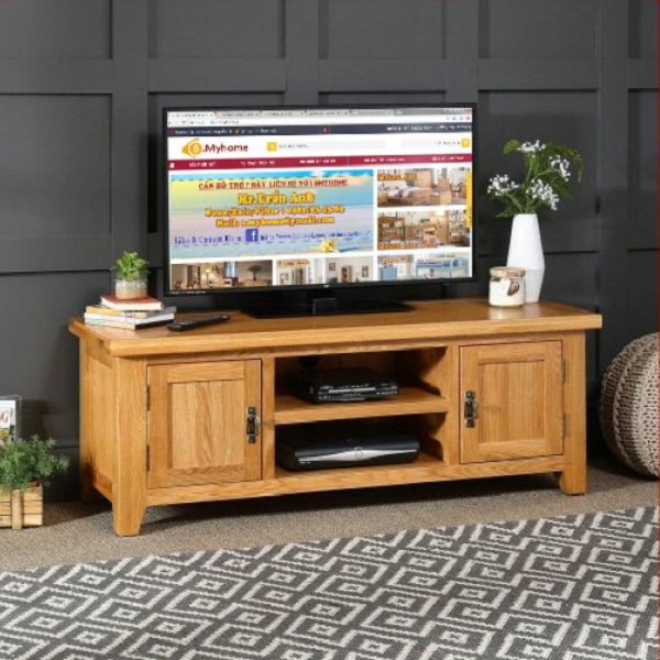 TV 120cm - Kệ Ti Vi , CD + 2 Cánh Gỗ Rustic Oak