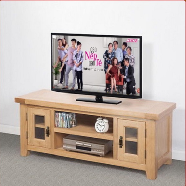 TV 150cm - Kệ Ti Vi , CD + 2 Cánh Kính Rustic Oak