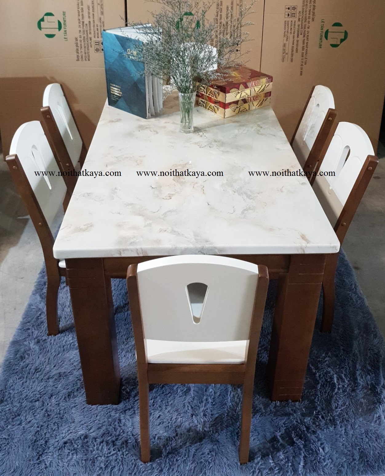 Bàn Ăn Mặt Đá 6 Ghế Nhập Khẩu Convergence BAK 02
