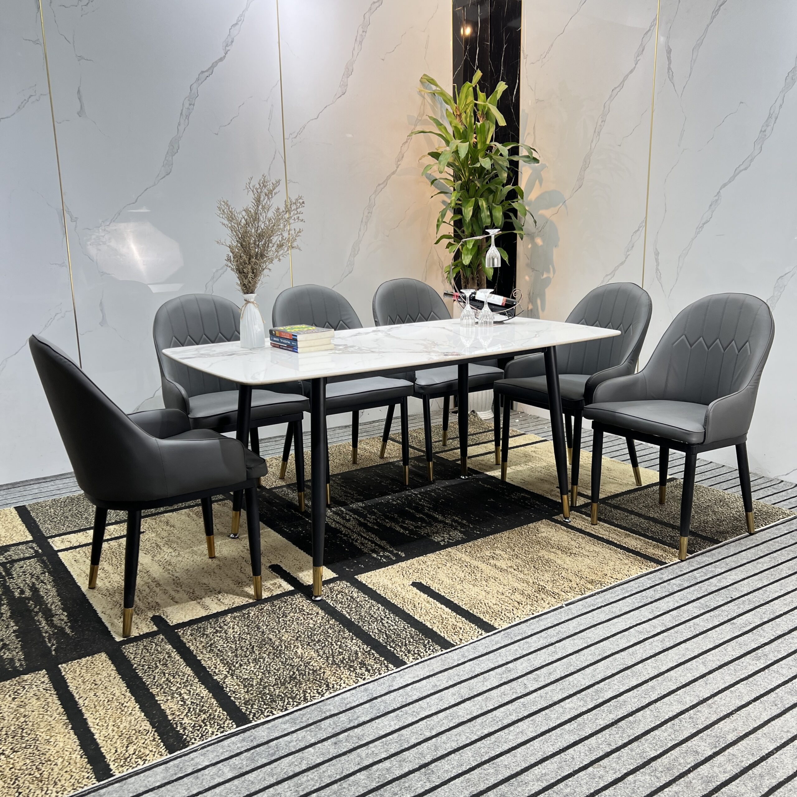 Bộ Bàn Mặt Đá Ceramic Chân Neva - 6 Ghế Nhập Khẩu KY-GH18