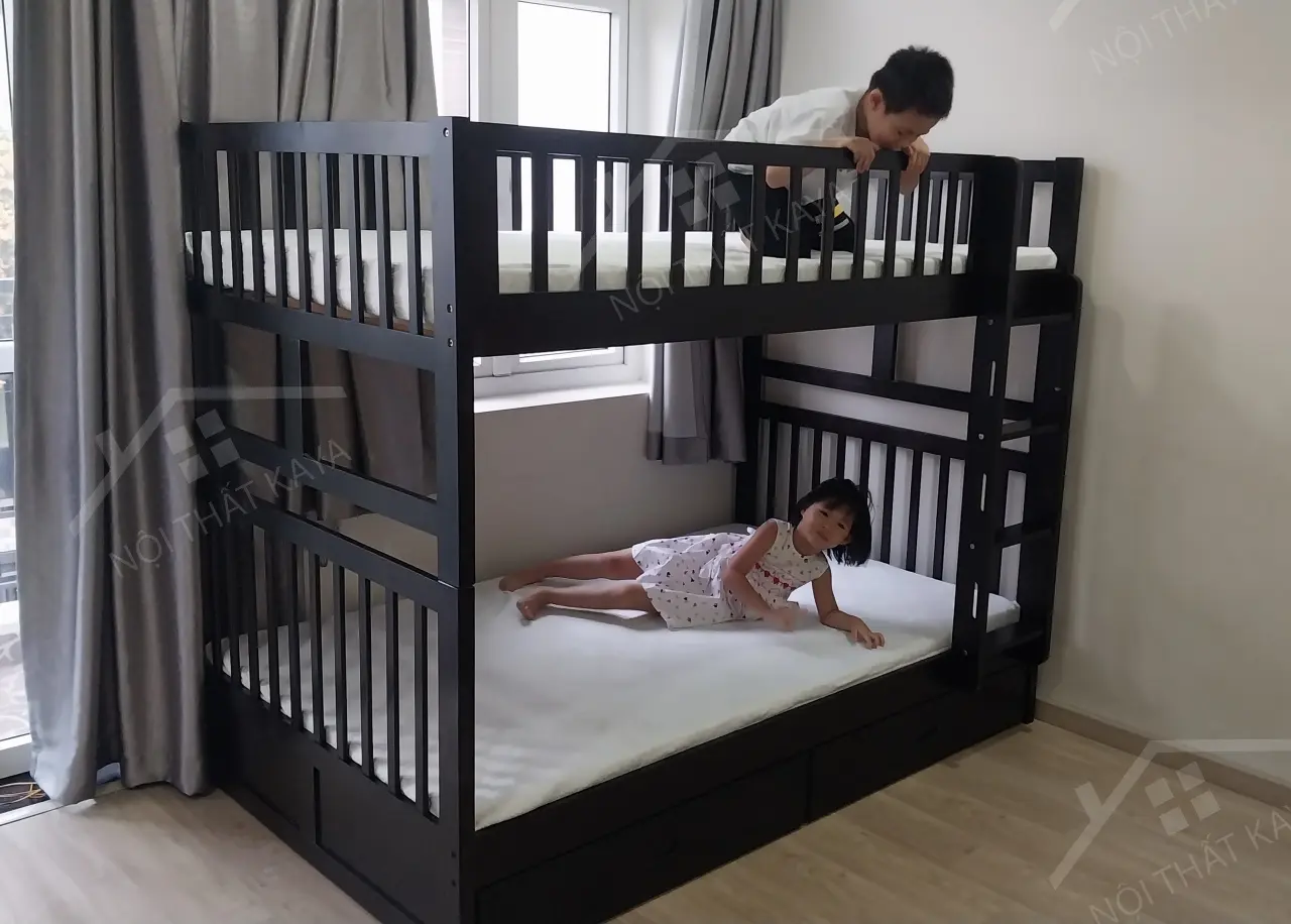 Giường 2 Tầng Xuất Khẩu Unit 1M2 (2 Hộc Kéo) - Tự Nhiên