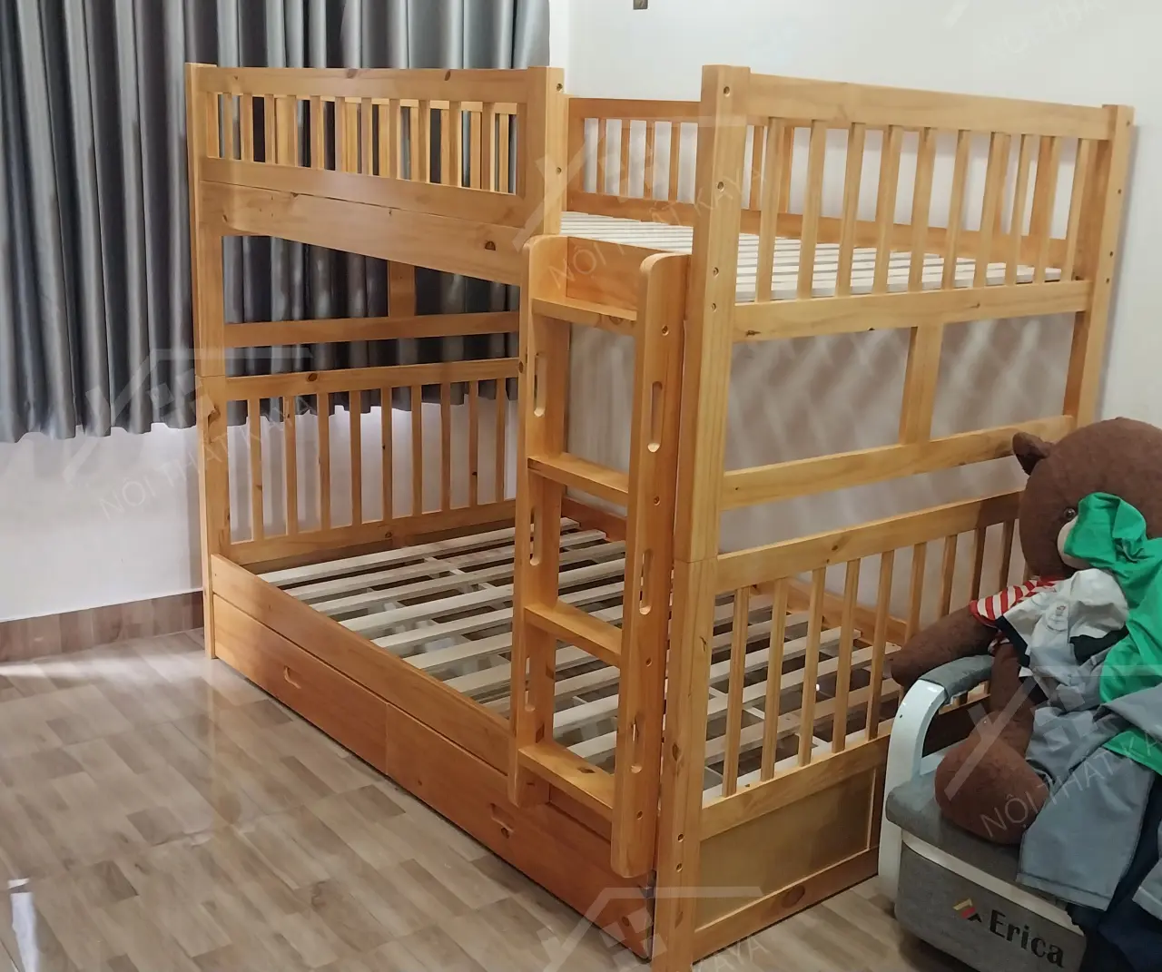 Giường 2 Tầng Xuất Khẩu Unit 1M2 (2 Hộc Kéo) - Tự Nhiên