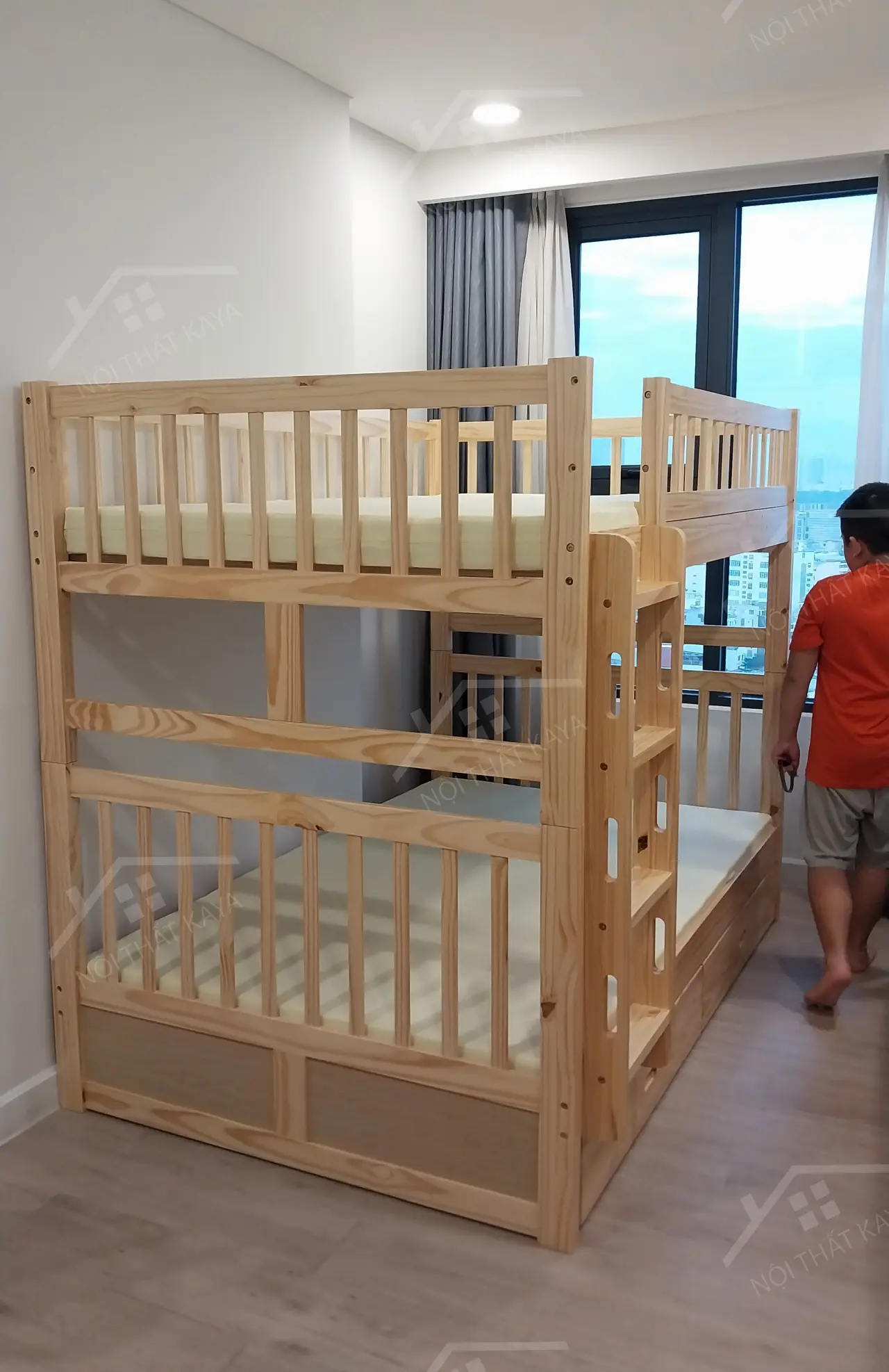 Giường 2 Tầng Xuất Khẩu Unit 1M2 (2 Hộc Kéo) - Tự Nhiên