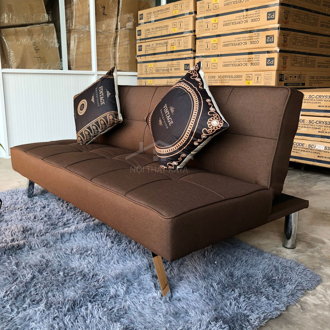 Sofa bed không tay kích thước 170×90 SFB04 màu nâu