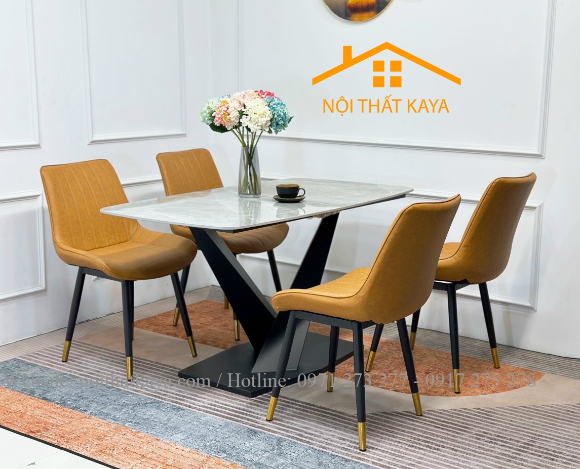 Bộ Bàn Mặt Đá Ceramic Chân X - 4 Ghế Nhập Khẩu KY-GH22