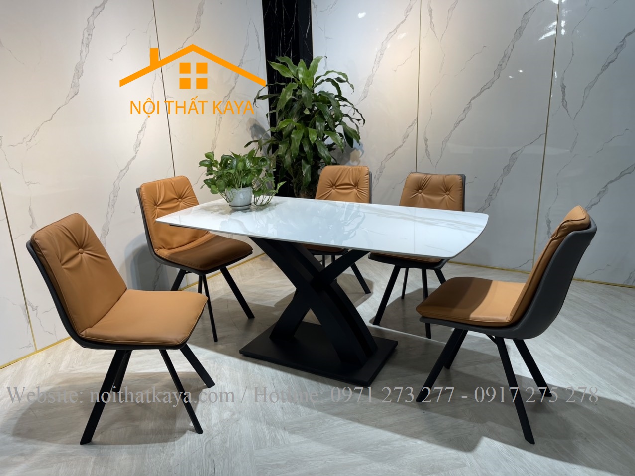 Bộ Bàn Mặt Đá Ceramic Chân X Cong - 6 Ghế Nhập Khẩu KY-GH39