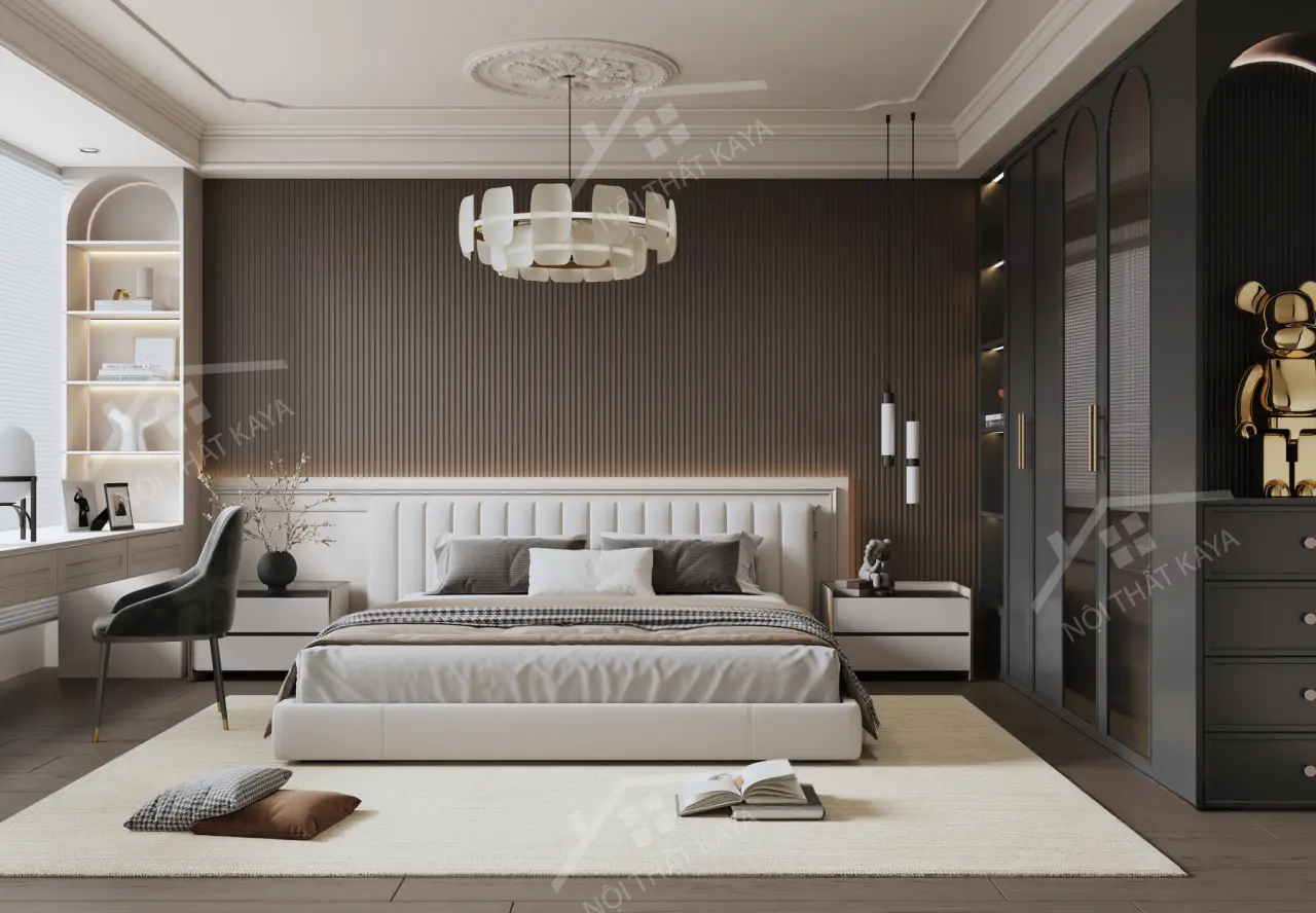 Bộ nội thất phòng ngủ HDF PN007 (Giường - Bàn làm việc - Tủ đầu giường - Bàn trang điểm)