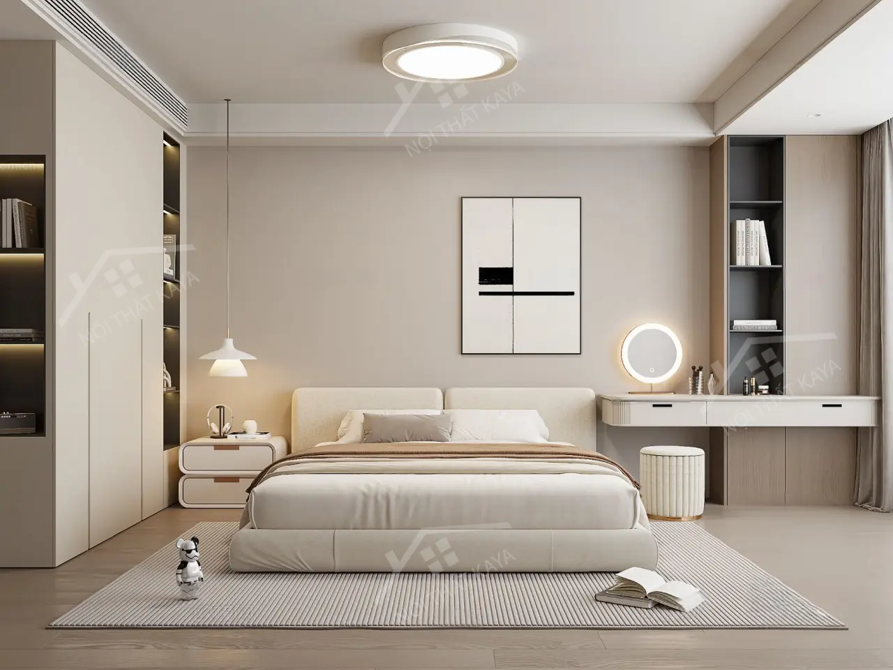 Bộ nội thất phòng ngủ HDF PN007 (Giường - Bàn làm việc - Tủ đầu giường - Bàn trang điểm)