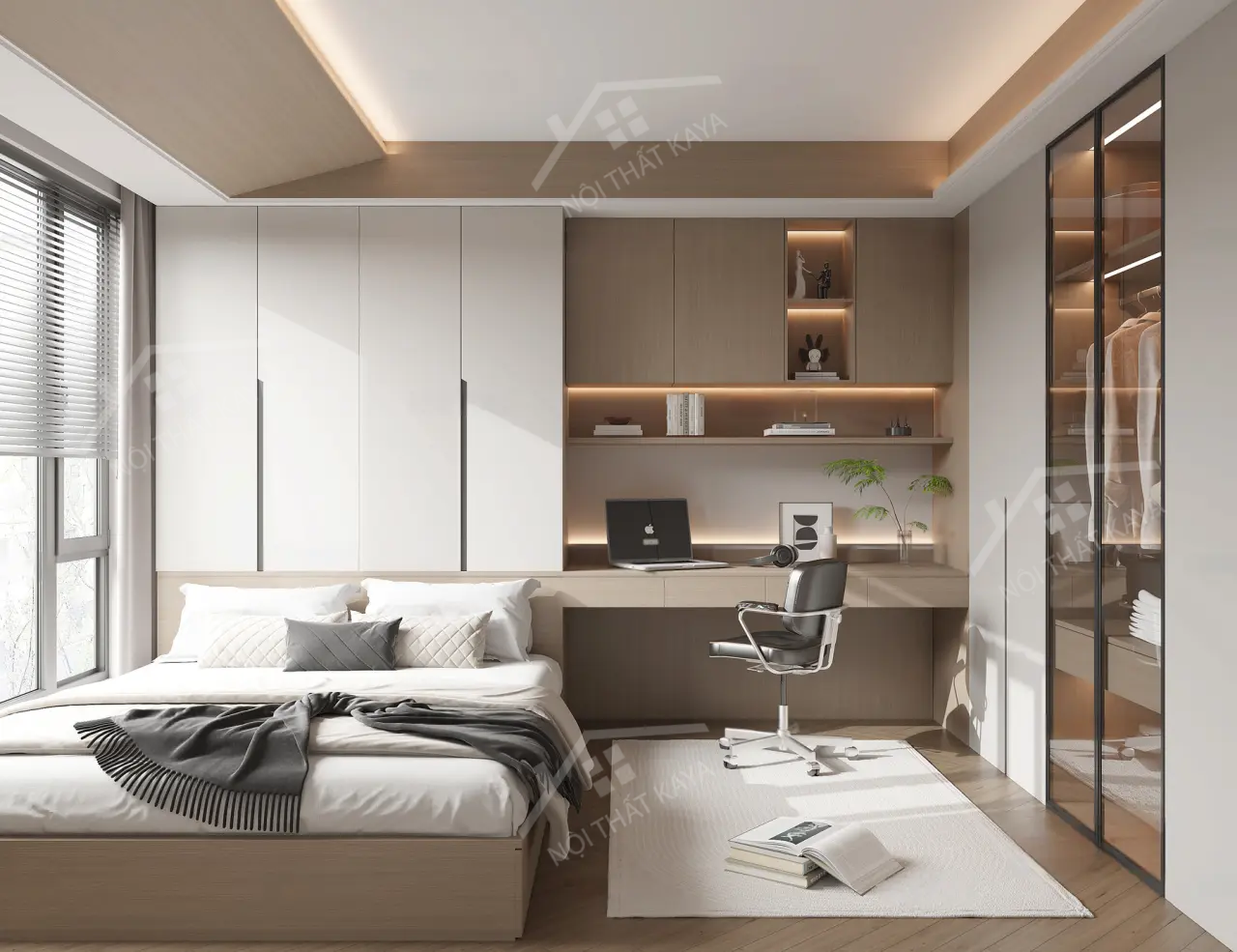 Bộ nội thất phòng ngủ HDF PN007 (Giường - Bàn làm việc - Tủ đầu giường - Bàn trang điểm)