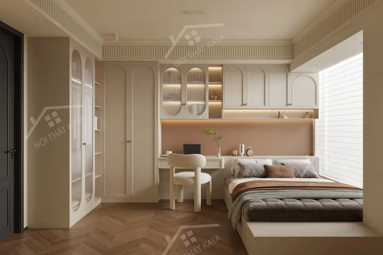 Bộ nội thất phòng ngủ HDF PN007 (Giường - Bàn làm việc - Tủ đầu giường - Bàn trang điểm)