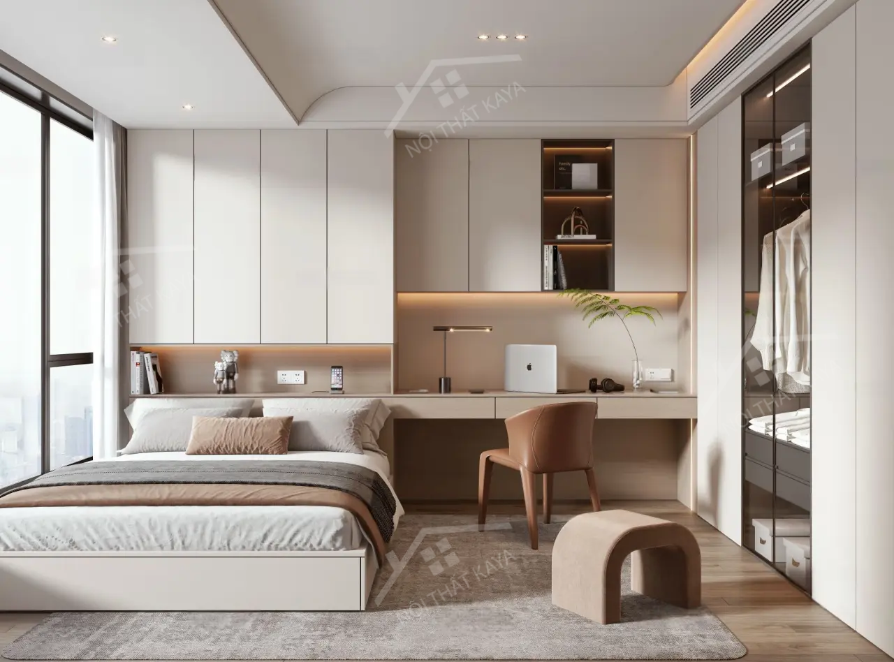 Bộ nội thất phòng ngủ HDF PN007 (Giường - Bàn làm việc - Tủ đầu giường - Bàn trang điểm)