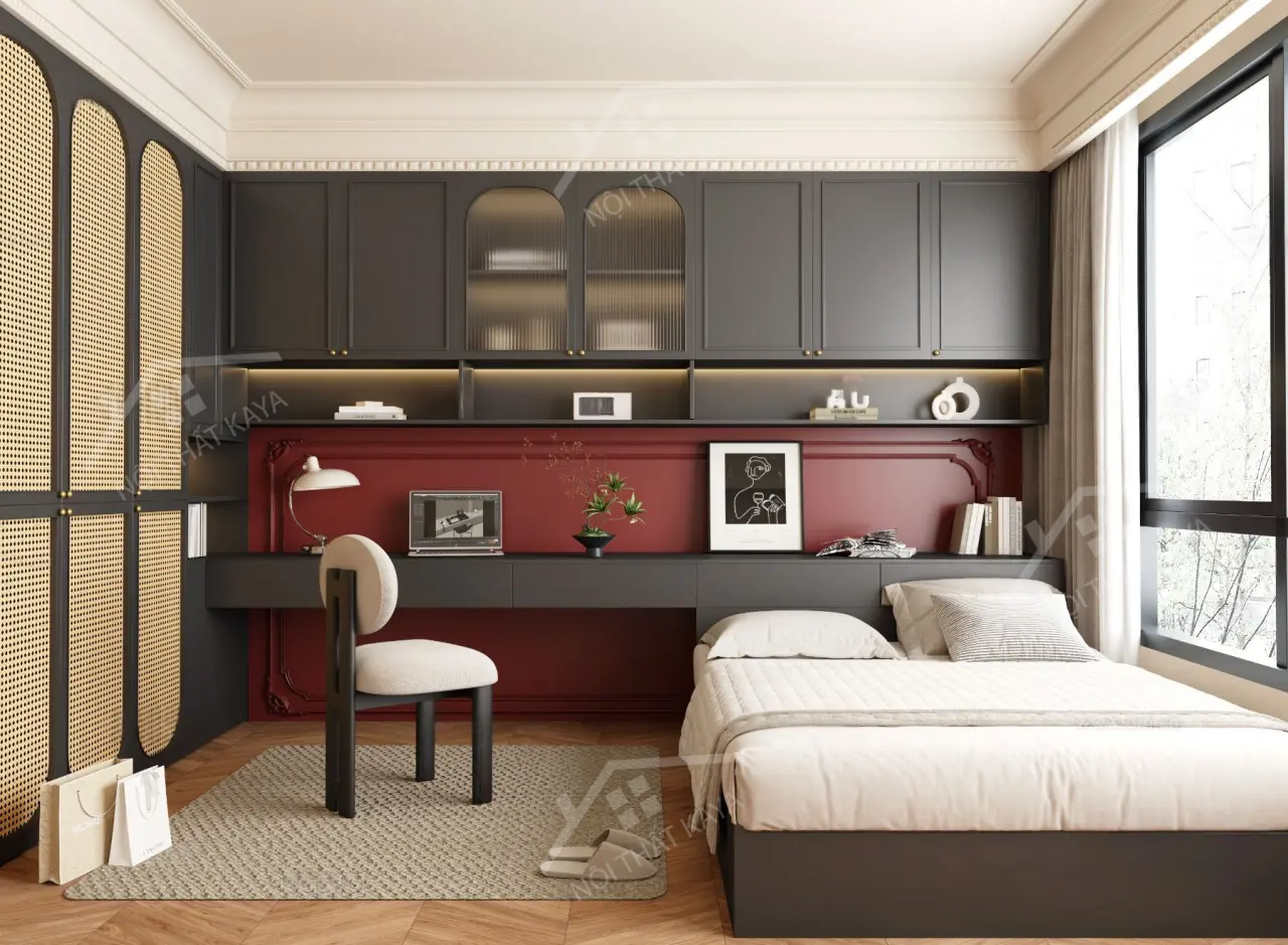 Bộ nội thất phòng ngủ HDF PN007 (Giường - Bàn làm việc - Tủ đầu giường - Bàn trang điểm)