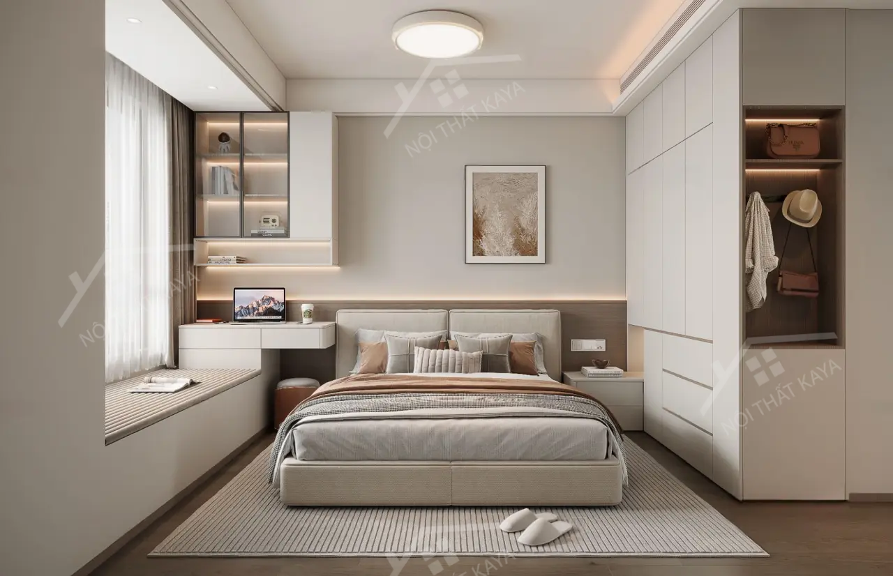 Bộ nội thất phòng ngủ HDF PN007 (Giường - Bàn làm việc - Tủ đầu giường - Bàn trang điểm)
