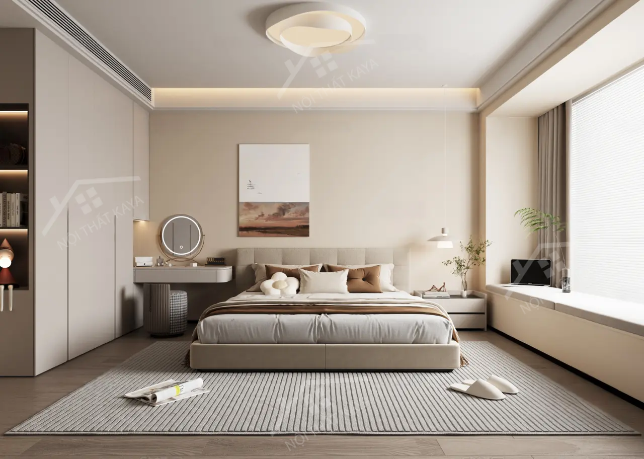 Bộ nội thất phòng ngủ HDF PN007 (Giường - Bàn làm việc - Tủ đầu giường - Bàn trang điểm)