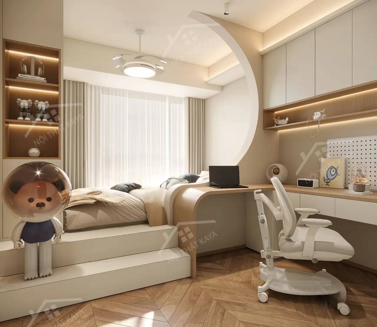 Bộ nội thất phòng ngủ HDF PN007 (Giường - Bàn làm việc - Tủ đầu giường - Bàn trang điểm)