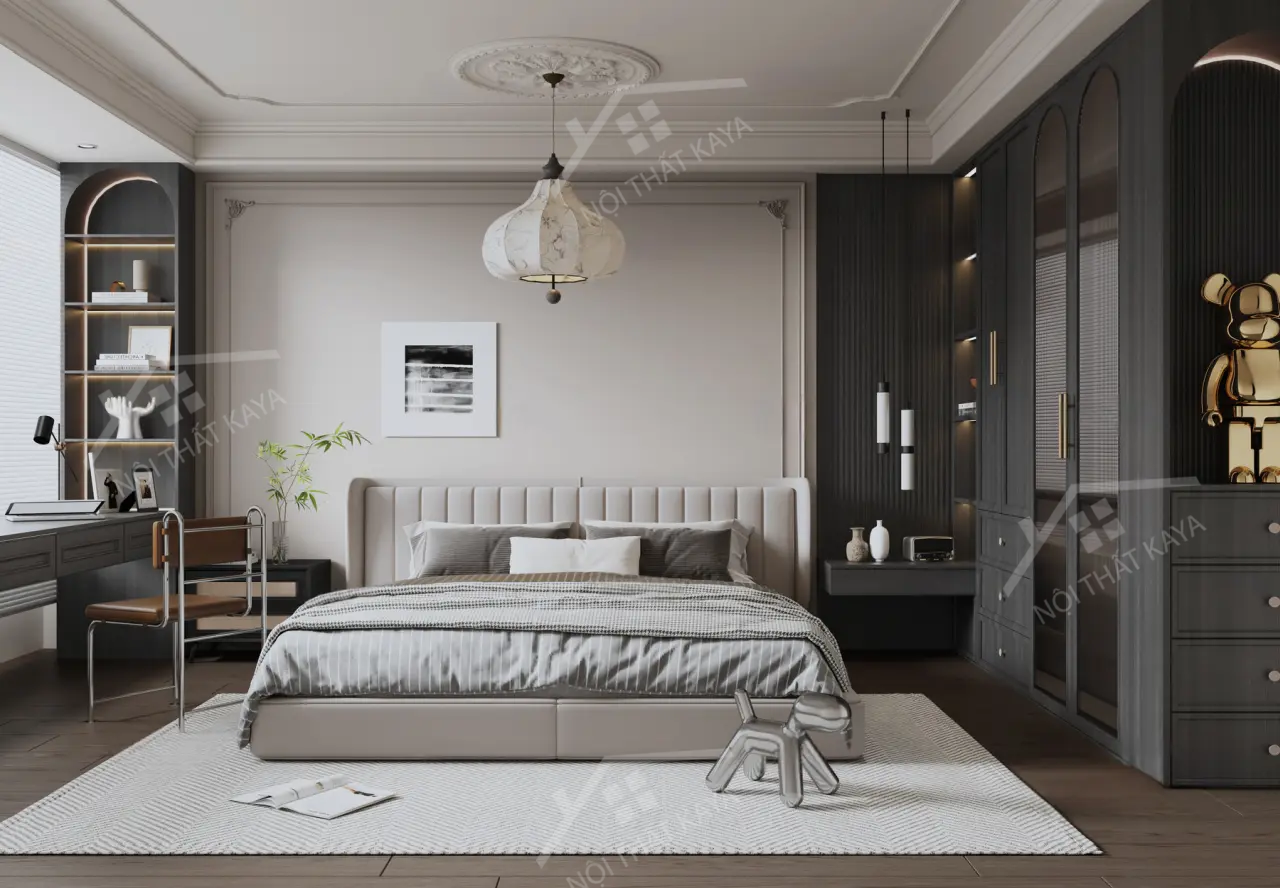 Bộ nội thất phòng ngủ HDF PN007 (Giường - Bàn làm việc - Tủ đầu giường - Bàn trang điểm)