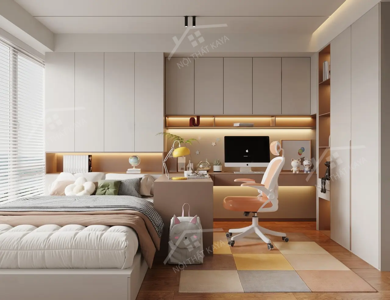 Bộ nội thất phòng ngủ HDF PN007 (Giường - Bàn làm việc - Tủ đầu giường - Bàn trang điểm)