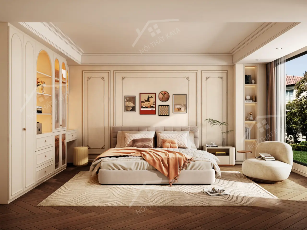 Bộ nội thất phòng ngủ HDF PN007 (Giường - Bàn làm việc - Tủ đầu giường - Bàn trang điểm)