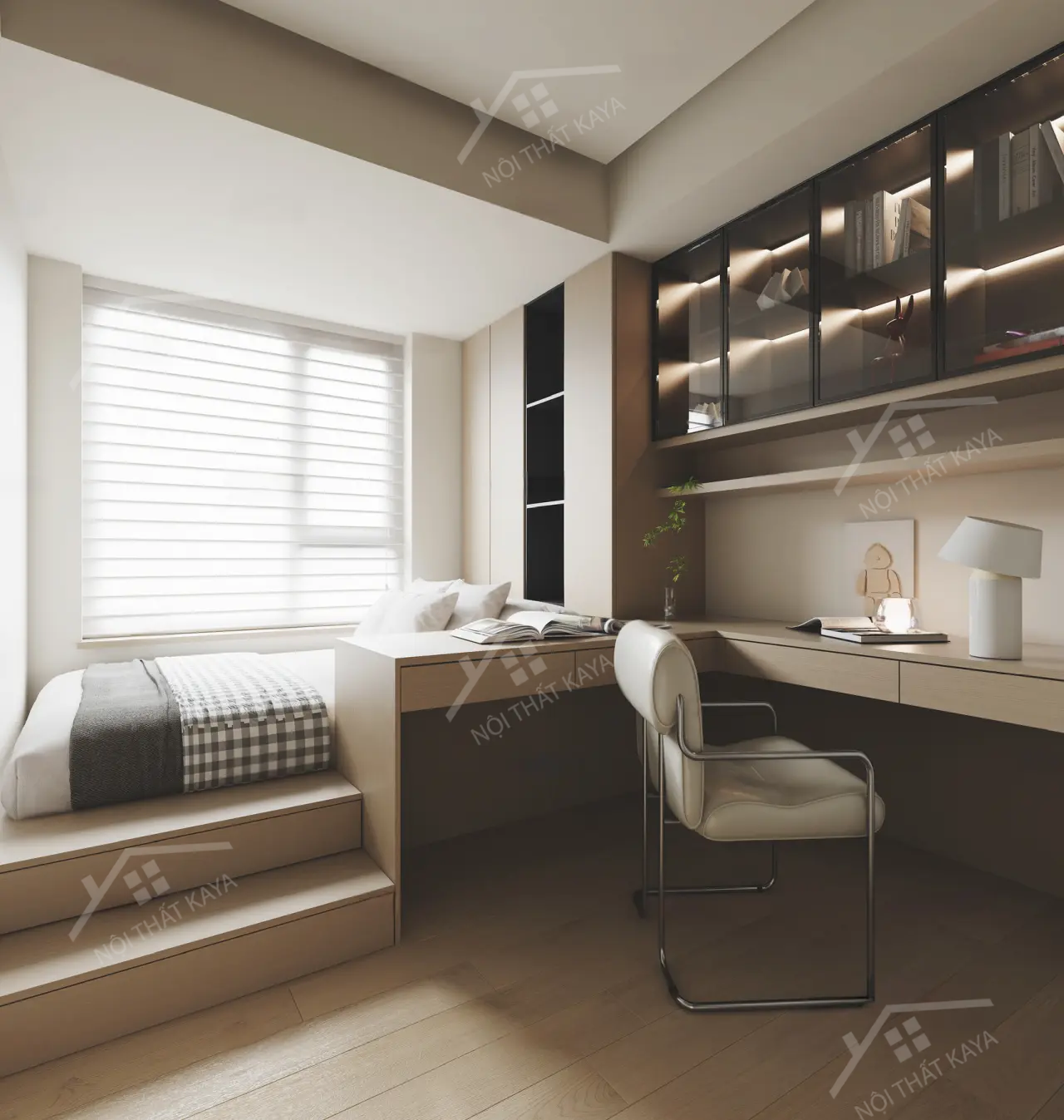 Bộ nội thất phòng ngủ HDF PN007 (Giường - Bàn làm việc - Tủ đầu giường - Bàn trang điểm)