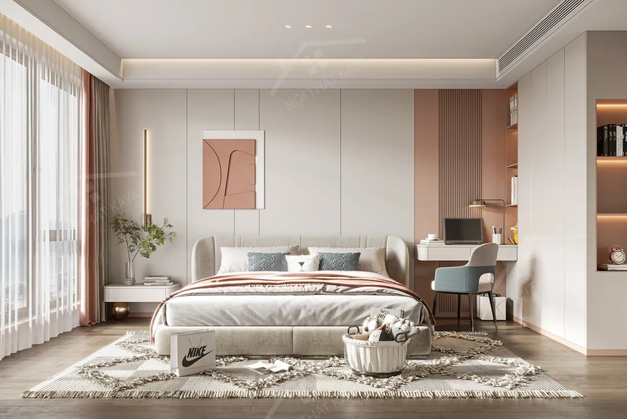 Bộ nội thất phòng ngủ HDF PN007 (Giường - Bàn làm việc - Tủ đầu giường - Bàn trang điểm)