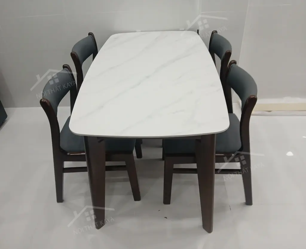 Bộ bàn mặt đá Ceramic Nhập Khẩu 4 ghế Benla chân A màu nâu