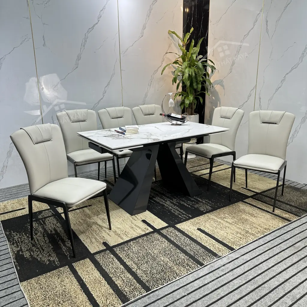 Bộ Bàn Ăn Mặt Đá Thông Minh Ky-gh44 Chân A Kéo Dài – 6 Ghế Royal Lion (1)