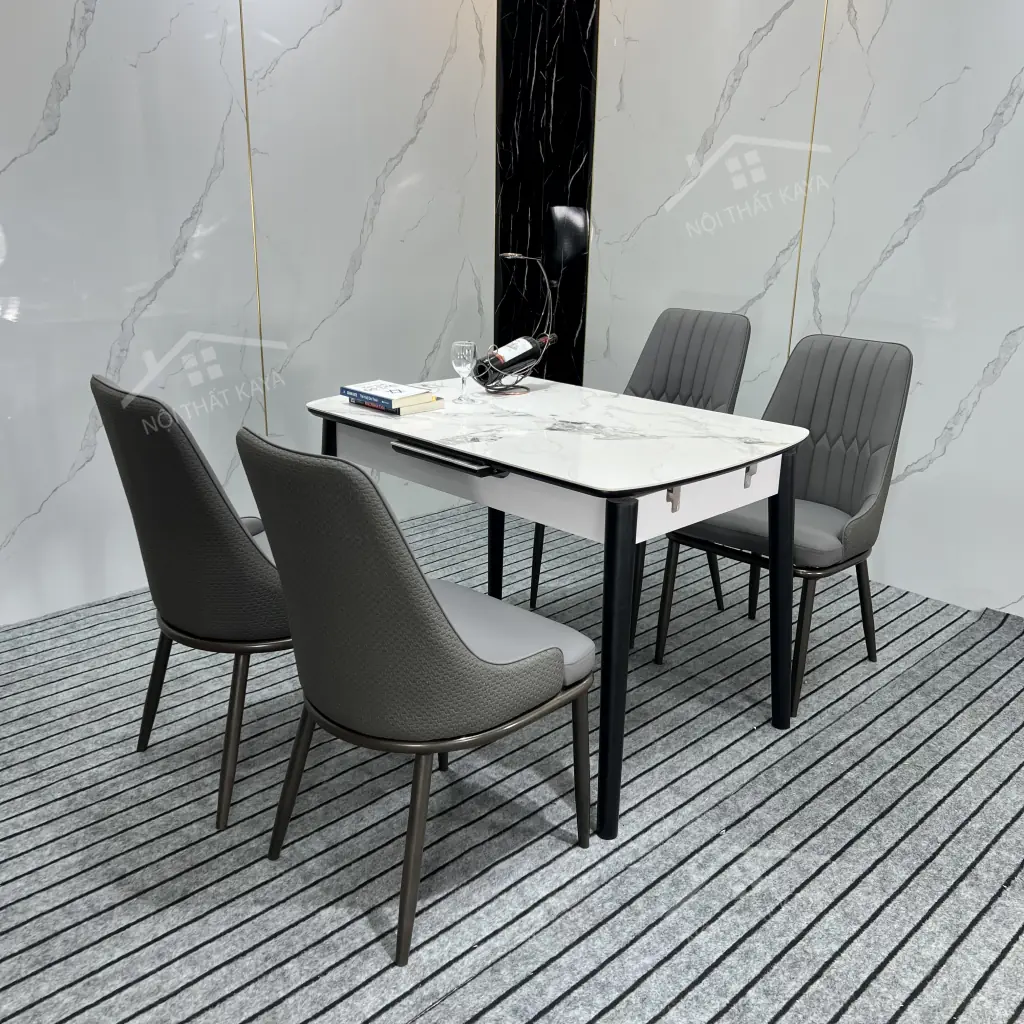 Bộ Bàn Ăn Mặt Đá Thông Minh Ky-gh44 Mở Rộng Kéo Dài – 4 Ghế Monet Vip (1)