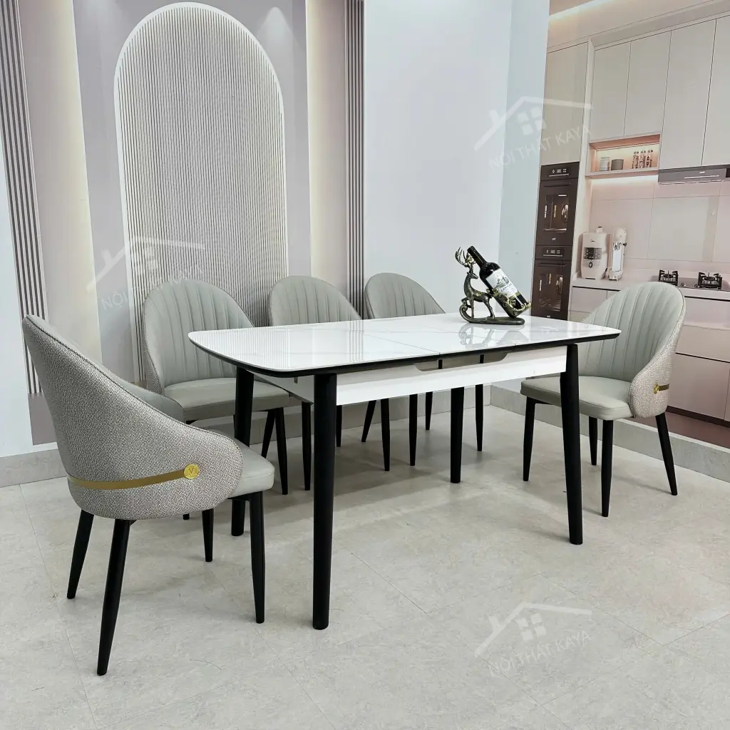 Bộ Bàn Ăn Mặt Đá Thông Minh Mở Rộng K25  – 6 Ghế LISA