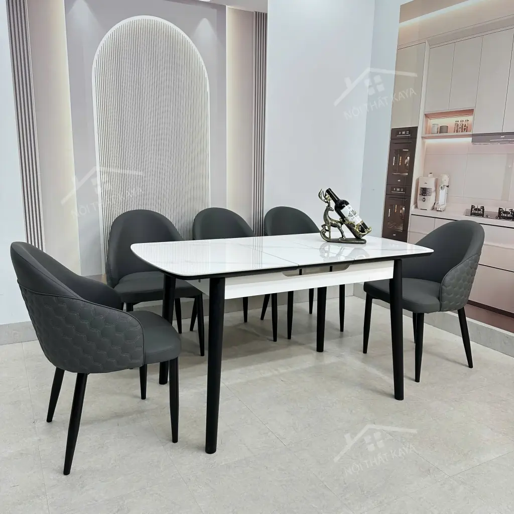 Bộ Bàn Ăn Mặt Đá Thông Minh Mở Rộng K25 – 6 Ghế SELILA