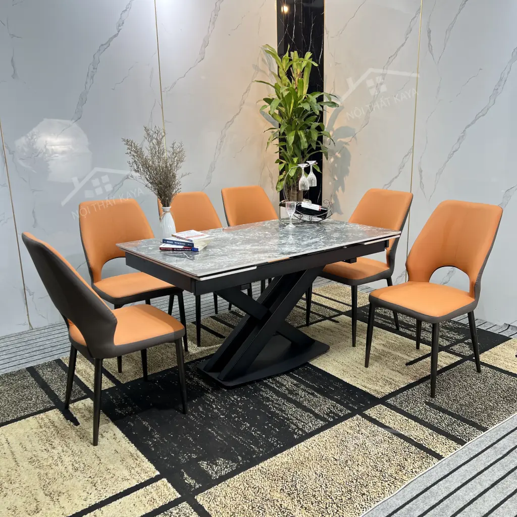 Bộ Bàn Ăn Mặt Đá Thông Minh Mở Rộng K44  – 6 Ghế JOYCE