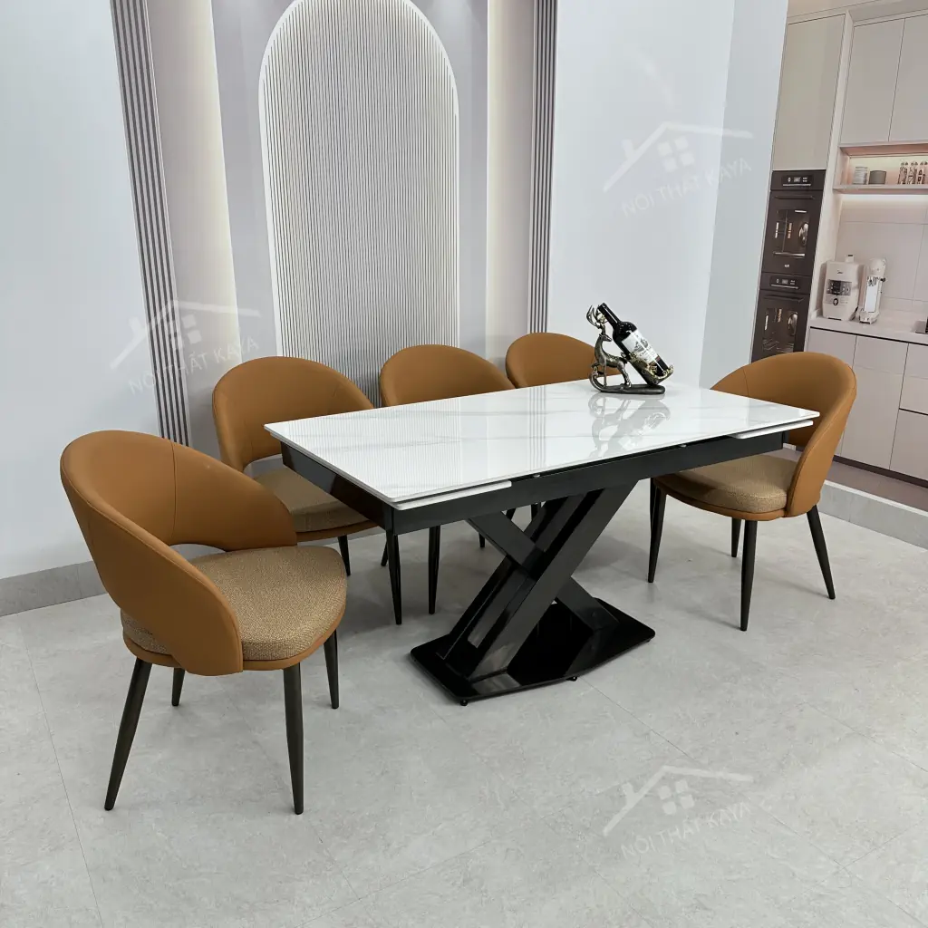 Bộ Bàn Ăn Mặt Đá Thông Minh Mở Rộng K44  – 6 Ghế KENZO