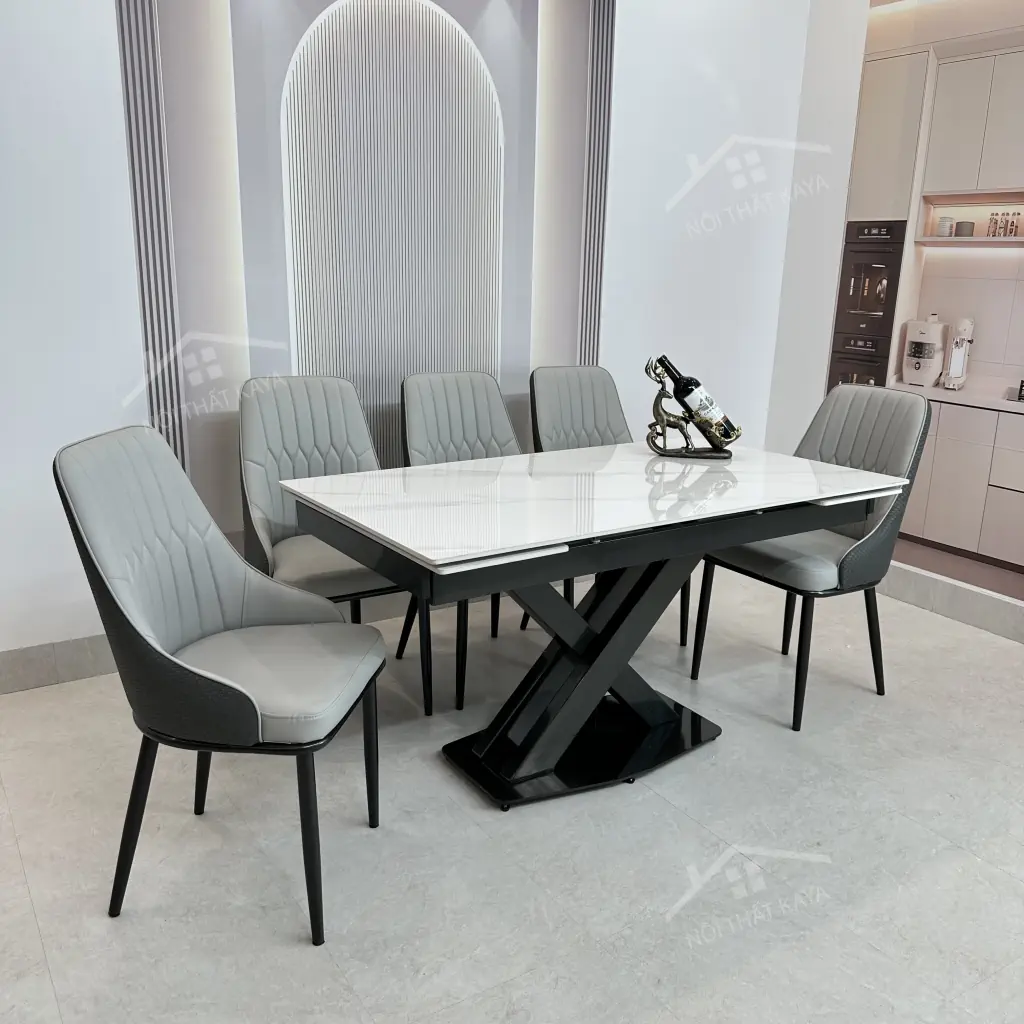 Bộ Bàn Ăn Mặt Đá Thông Minh Mở Rộng K44 – 6 Ghế Monet Vip (1)