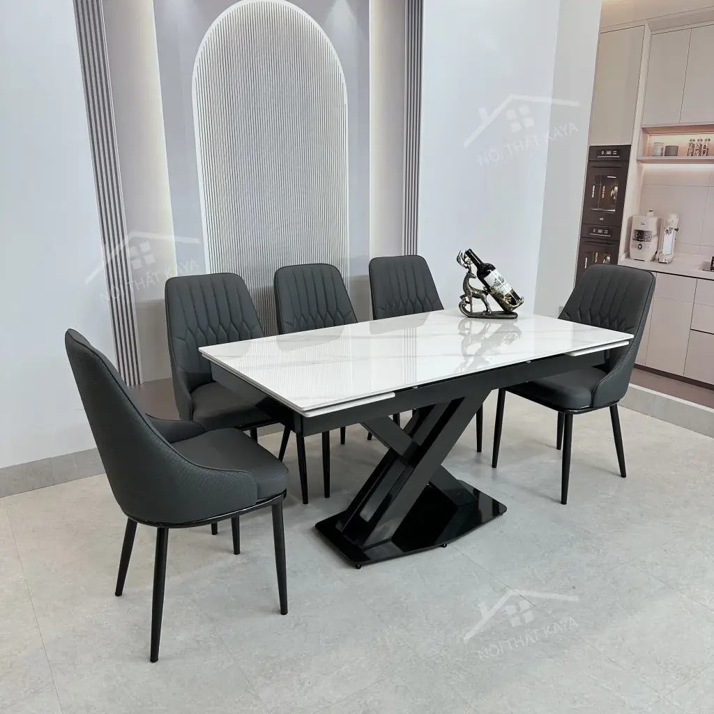 Bộ Bàn Ăn Mặt Đá Thông Minh Mở Rộng K44 – 6 Ghế Monet Vip (2)