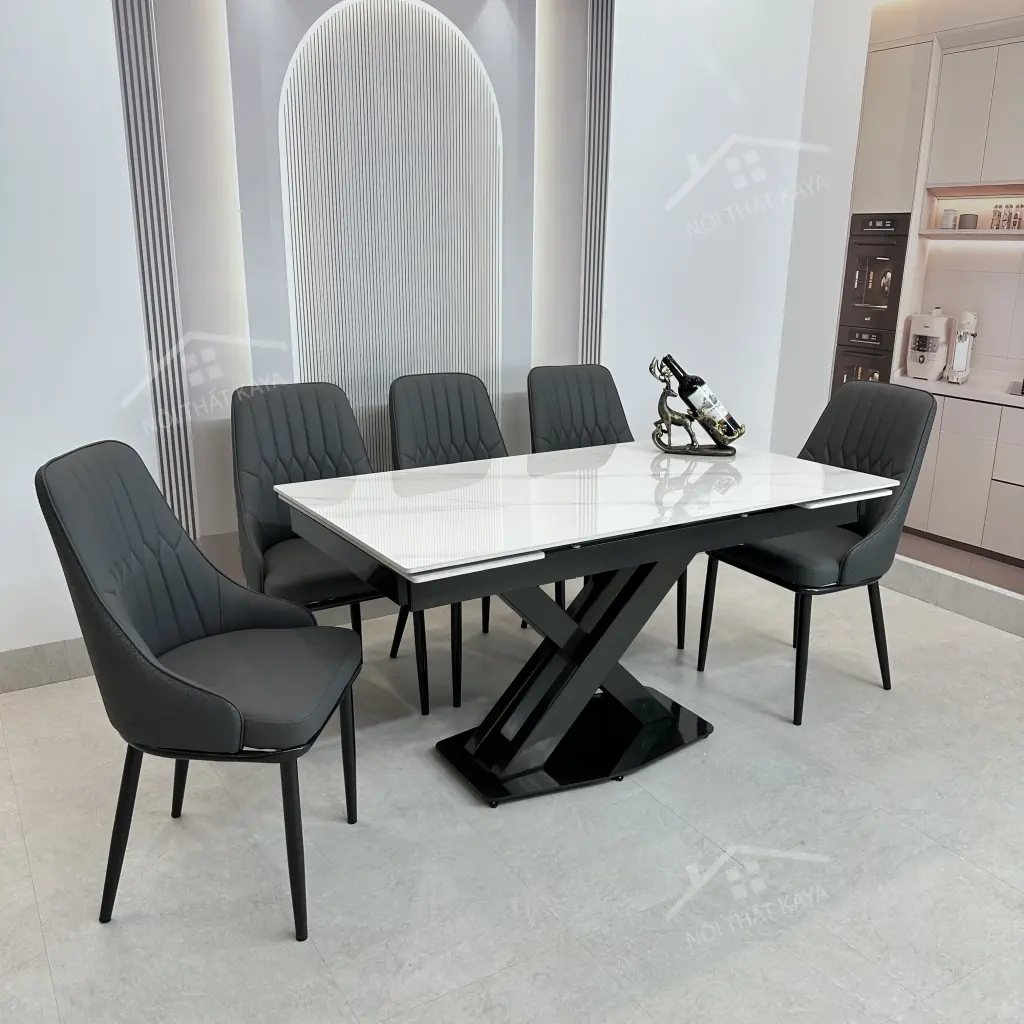 Bộ Bàn Ăn Mặt Đá Thông Minh Mở Rộng K44 – 6 Ghế Monet Vip (3)