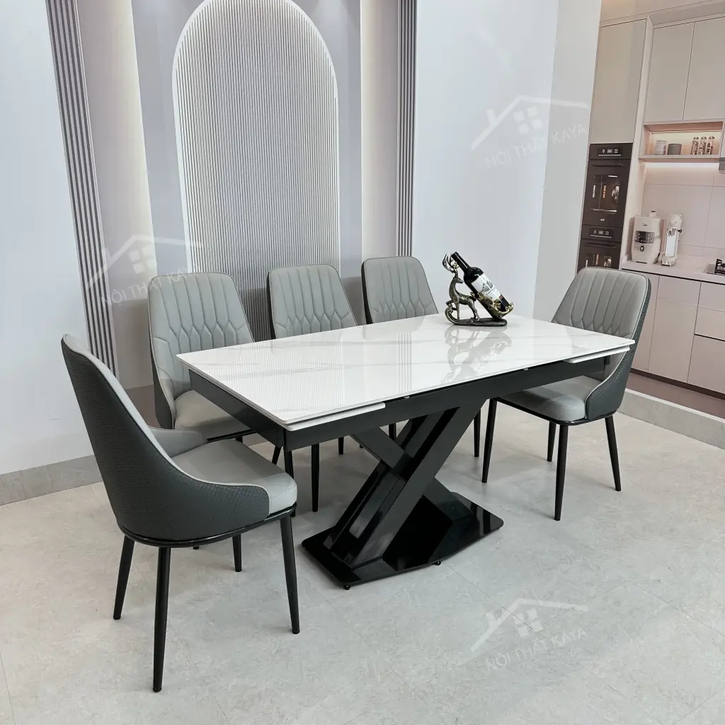 Bộ Bàn Ăn Mặt Đá Thông Minh Mở Rộng K44 – 6 Ghế MONET VIP