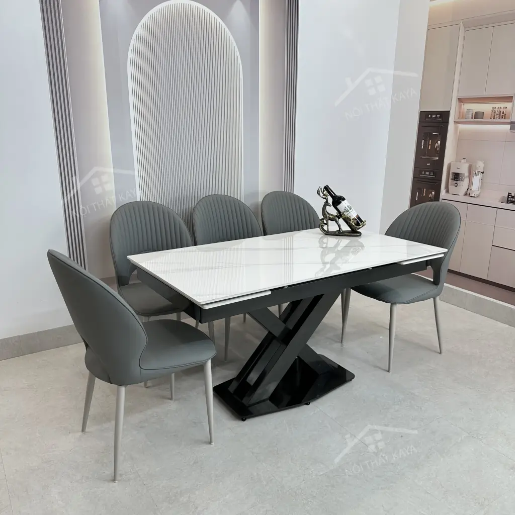 Bộ Bàn Ăn Mặt Đá Thông Minh Mở Rộng K44 – 6 Ghế Phoenic (1)