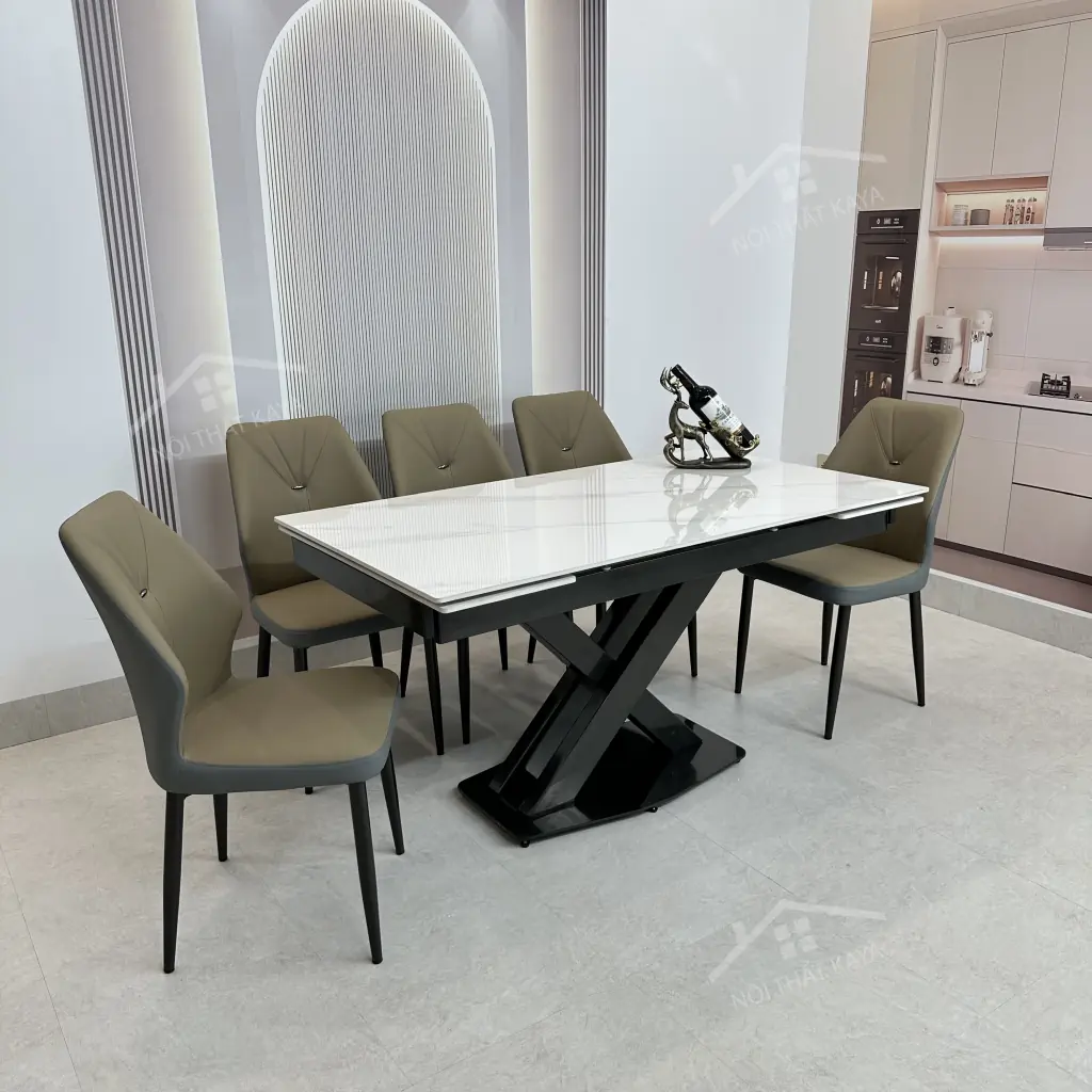 Bộ Bàn Ăn Mặt Đá Thông Minh Mở Rộng K44 – 6 Ghế ROMAN