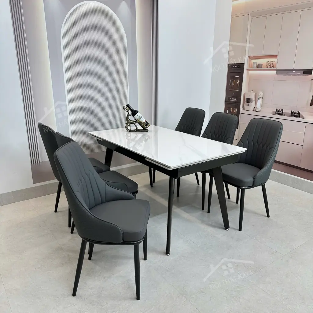 Bộ Bàn Ăn Mặt Đá Thông Minh Mở Rộng K57 – 6 Ghế Monet Vip (1)