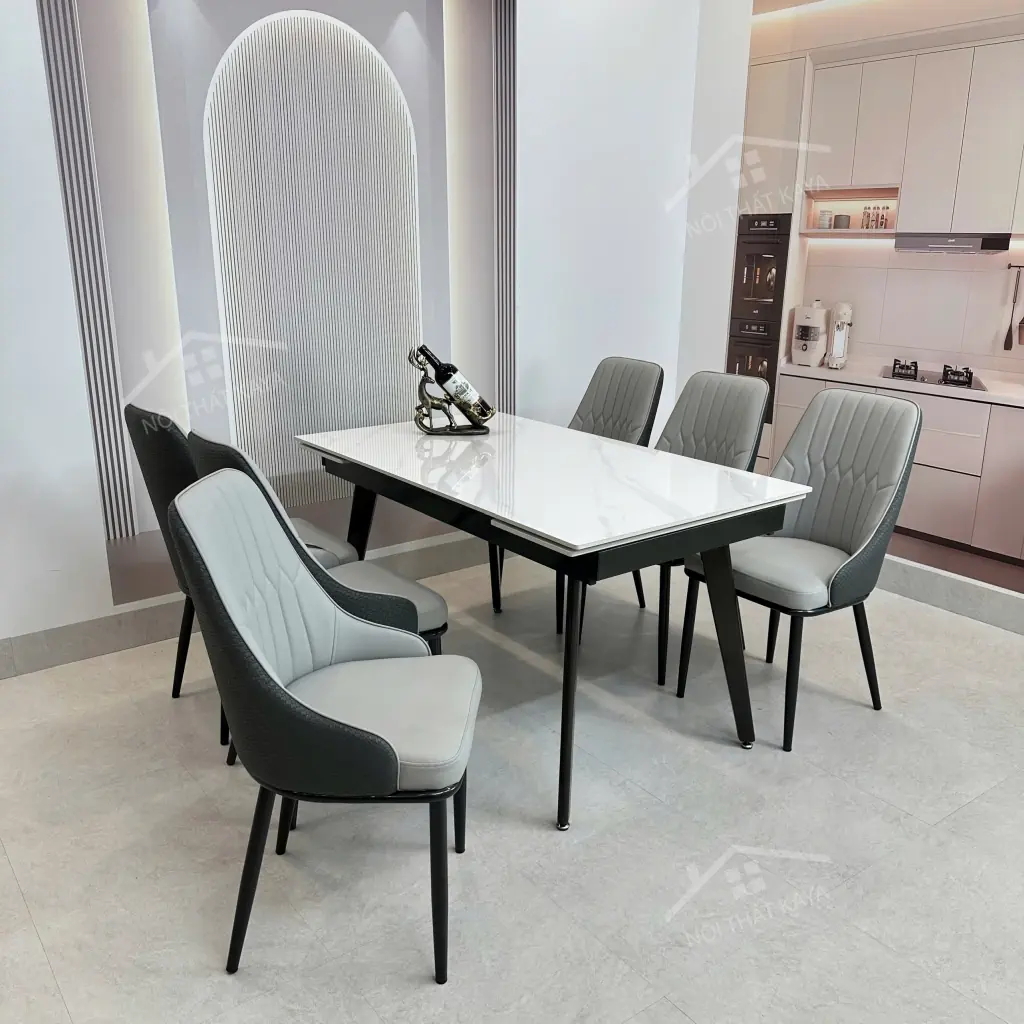 Bộ Bàn Ăn Mặt Đá Thông Minh Mở Rộng K57 – 6 Ghế MONET VIP