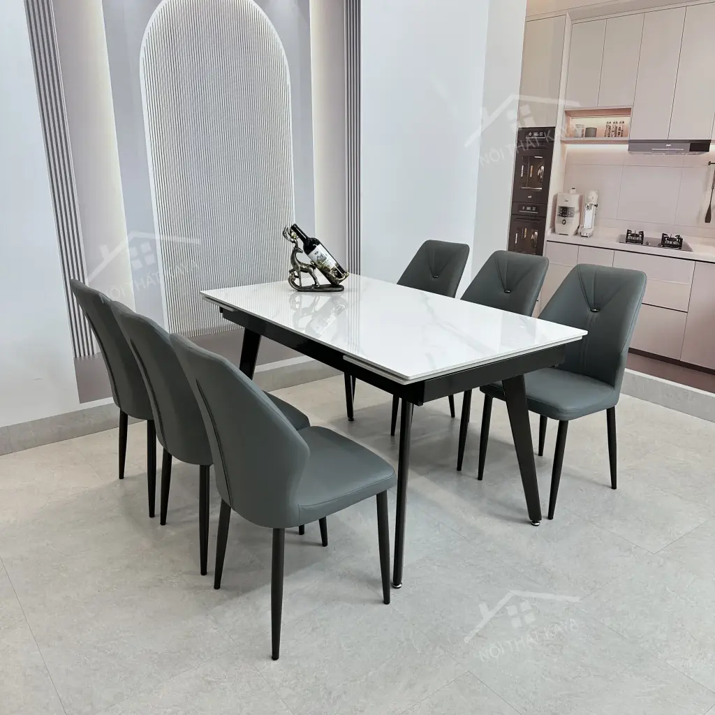 Bộ Bàn Ăn Mặt Đá Thông Minh Mở Rộng K57 – 6 Ghế Roman (2)