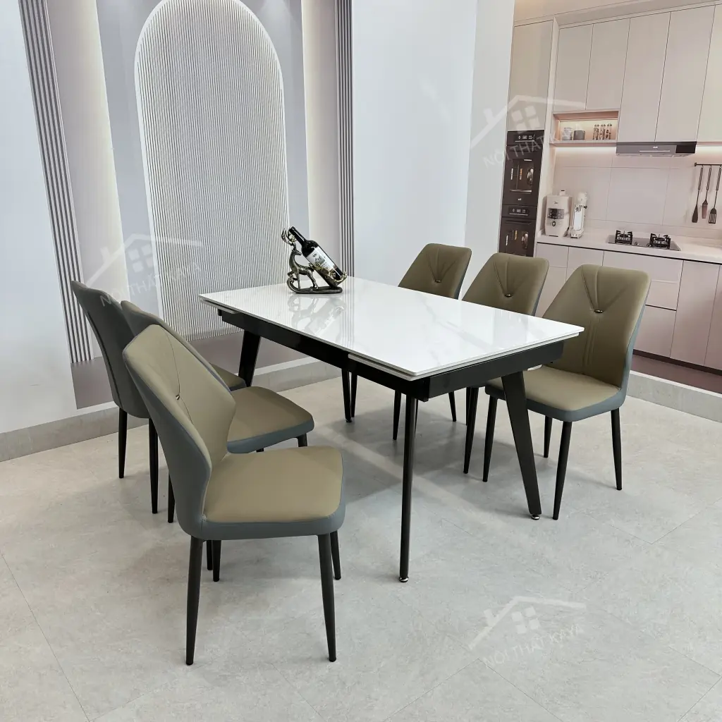 Bộ Bàn Ăn Mặt Đá Thông Minh Mở Rộng K57 – 6 Ghế ROMAN