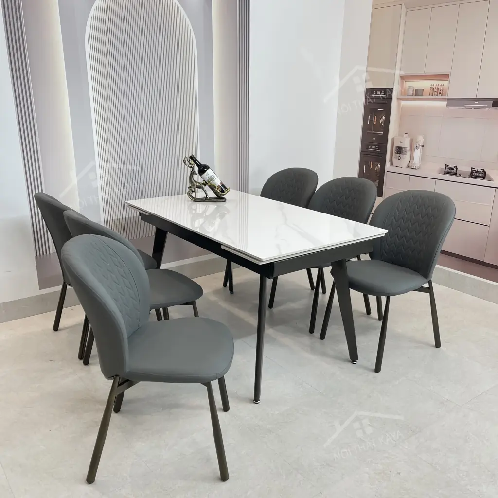 Bộ Bàn Ăn Mặt Đá Thông Minh Mở Rộng K57 – 6 Ghế Rona (1)