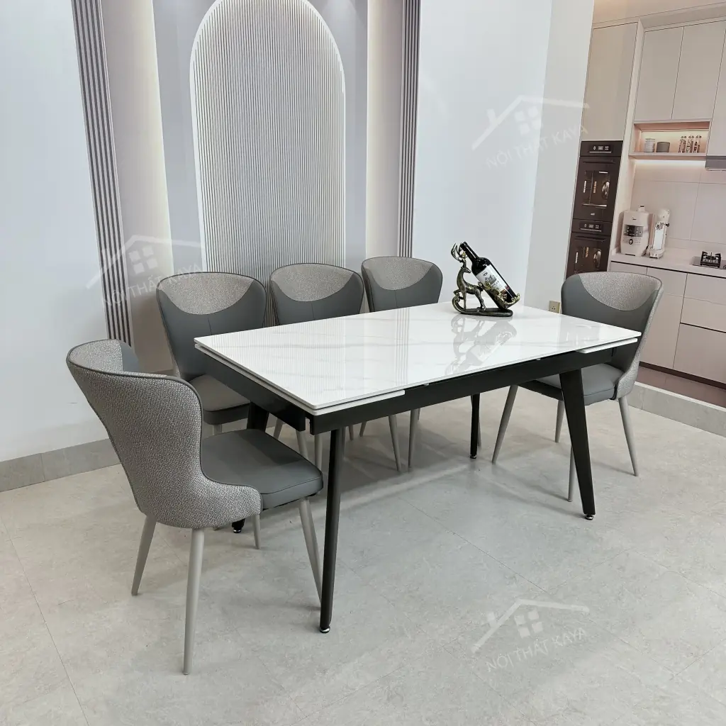 Bộ Bàn Ăn Mặt Đá Thông Minh Mở Rộng K57 – 6 Ghế Xavia (1)