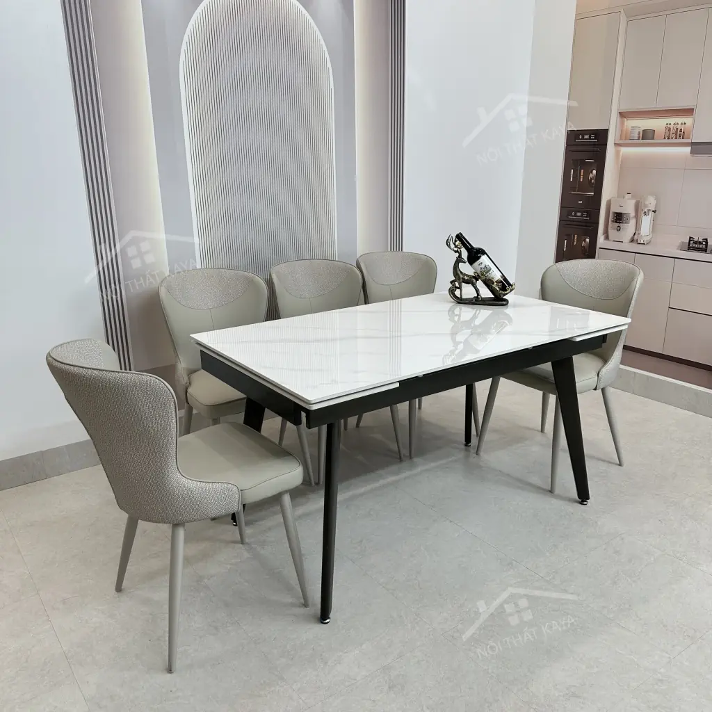 Bộ Bàn Ăn Mặt Đá Thông Minh Mở Rộng K57 – 6 Ghế XAVIA